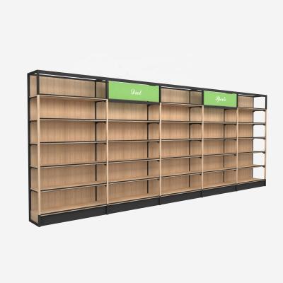 China Single Sided Steel And Wood Shelf Goods Combination Custom Size Steel And Wood Manufacturer For Supermarket Shelves for sale