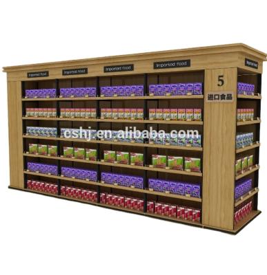 China double sided supermarket display stand/wooden and steel combination supermarket displays for sale