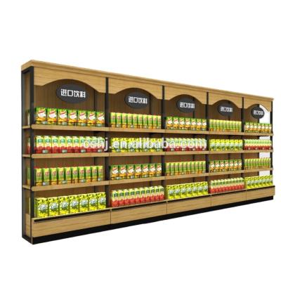 China Single Sided Wood And Steel Combination Supermarket Display Knocked Down Display Stand for sale