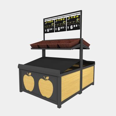 China Single-sided supermarket metal wooden fruit and vegetable display stand with label for sale