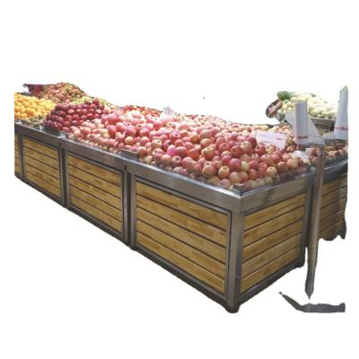 China Single Sided Design Good Precipitation Supermarket Fruit And Vegetable Display Stand Wooden Rack for sale