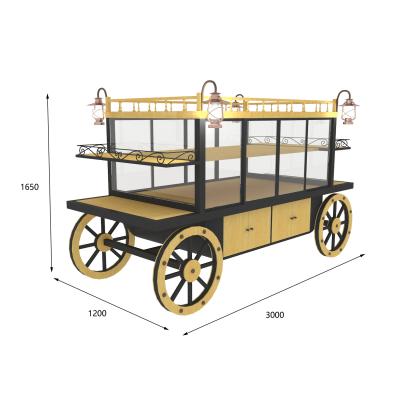 China Wooden Dessert Shop Bakery Shop Mount Bread Display Rack Bread Display Cabinet Display Rack Shelf With Wheel for sale