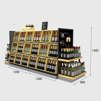 China Supermaket Wooden Wine Store Storage Shelves Factory Customized Display Cabinet For Wine Liquor Store Fixtures for sale