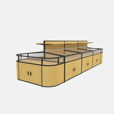 China Single-Sided Custom Multifunctional Wooden Supermarket Display Storage Bulk Food Rack Shelf With Your Logo for sale