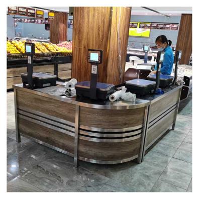 China Supermarket Cashier Single Sided High Quality Design Round Grocery Retail Checkout Counter for sale