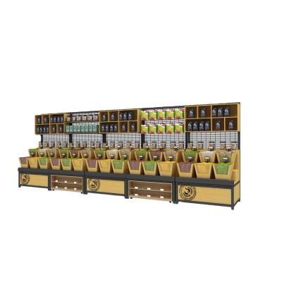 China Single Sided Design Supermarket Shelf Snack Display Stand Wood Grain Oil Free Cabinet for sale