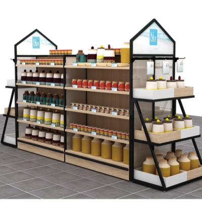 China Suitable for outdoor island wood combined supermarket shelves for sale