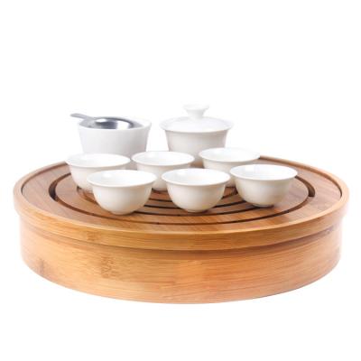 China Wholesale Modern Traditional Round Table Kung Fu Tea Tray Portable Serving Bamboo For Chinese Coffee And Tea Sets All-season Accepted for sale