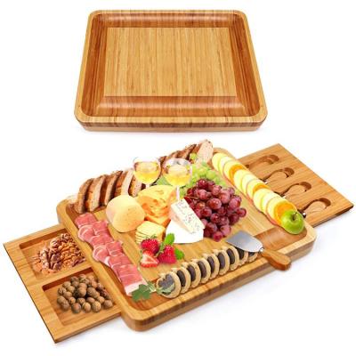 China China Wholesale Viable Bamboo Kitchenware Two Cheese Board With Hidden Drawer Knife And Cutlery Set for sale