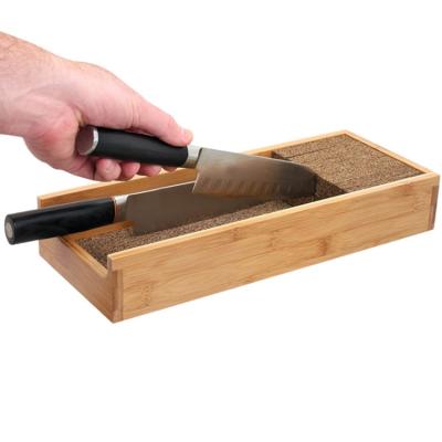 China Kitchen Knife Stocked Storage Block Cork Divider Composite Knifedock Organizer In Drawer Bamboo Knife Holder for sale