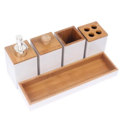 China China Wholesale Cheap Viable Bamboo Bamboo Bath Accessory Organizer 5 Pieces Bathroom Accessories Set for sale