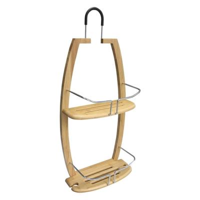 China Sustainable Luxury Wooden Wall Mounted Bathroom Trolley Bathroom Organizer Bamboo Hanging Shower Trolley for sale