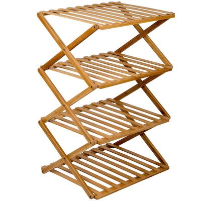 China Indoor Foldable Bamboo Adjustable Flower Display Shelf 4 Tier Plant Stand Viable Garden Organizer for sale