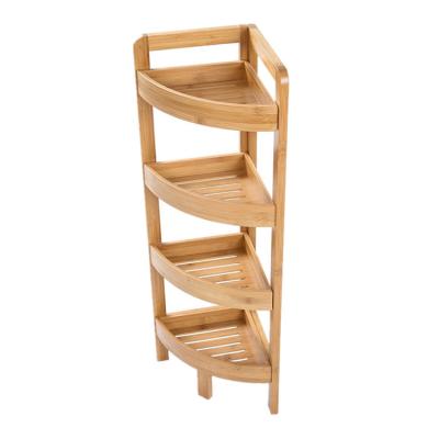 China Living Space Triangle 4 Tier Home Floor Standing Bamboo Kitchen Storage Shelf Bathroom Corner Shelf for sale