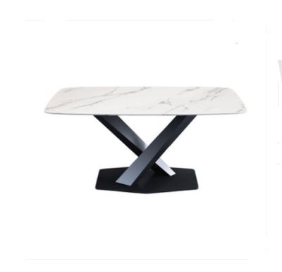 China Knock Down Carbon Steel Marble Top Dining Table for sale