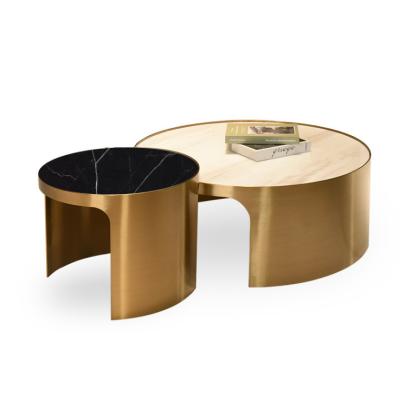 China Semi-assembled round gold brush coffee table set for sale