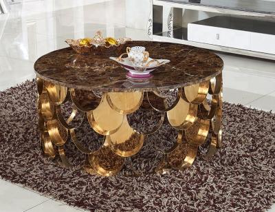 China Modern Stainless Steel Round Mirror Gold Glass Coffee Table for sale