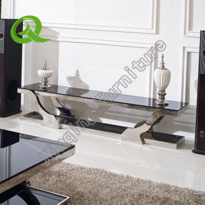 China Modern Home Tempered Glass Luxury TV Stand Living Room Furniture Easy To Clean for sale