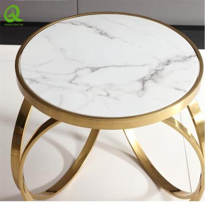 China Modern Gold Tempered Glass Stainless Steel Living Room Top Side Table Easy To Clean Basic for sale