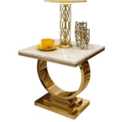 China Semi-assembled Modern Luxurious Square Black Faux Marble Table Side End Table in Gold for sale