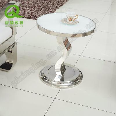 China Easy Clean Round Top Coffee Tempered Glass Stainless Steel Side Table For Living Room for sale