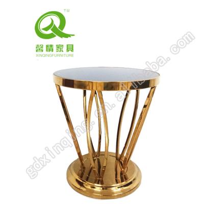 China Modern Design Easy To Clean Round Gold Stainless Steel Glass Top End Side Coffee Table for sale