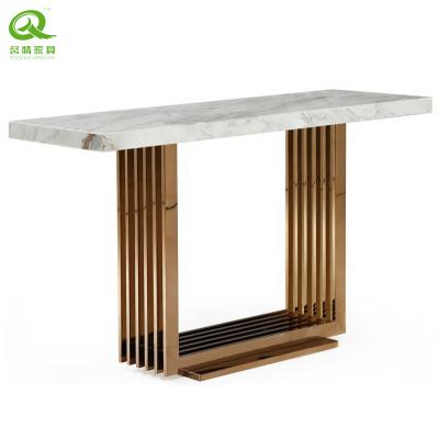 China Semi-assembled Console Table Living Room Porch Gold Plated Steel Marble Top Table for sale