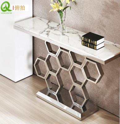 China Easy Clean Luxury Marble Console Table Hotel Stainless Steel Console Table for sale