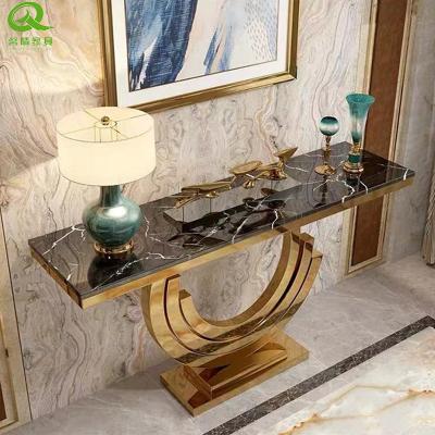 China Easy Clean Luxury Gold Elegant Console Table Sets Stainless Steel Console Table For Dining Room for sale