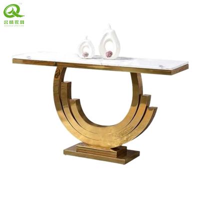 China Gold Stainless Steel Easy Clean Modern Rectangular Marble Console Table for sale