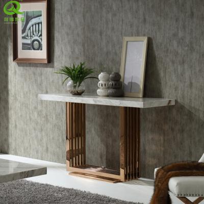 China Modern Wedding Gold Stainless Steel Marble Event Top Console Table for sale