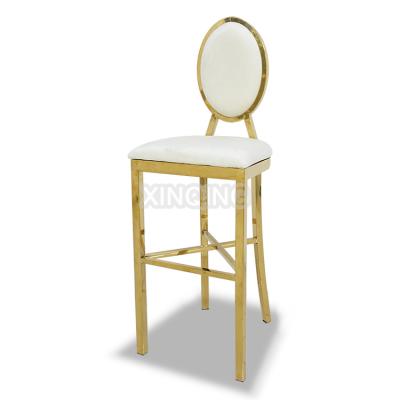 China Modern Fashion Hotel Gold Stainless Steel Frame Metal High High End Bar Stool for sale