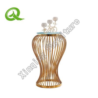 China F417 Semi-set Gold Stainless Steel Flower Stand Modern Glass Top Round Console Table for sale