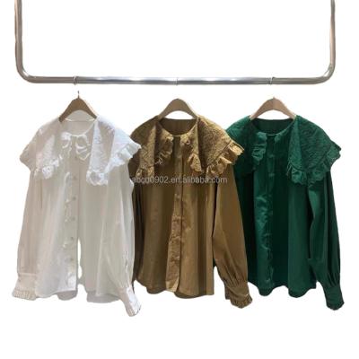 China Anti-Wrinkle Long Sleeve Chiffon Buttons O-Neck Woman Tops Fashionable Blouse for sale