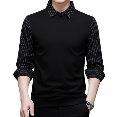 China Anti-Pilling In Running Men's Vertical Striped Shirt Panel Breathable Pullover Black With Office Anti-Pilling Puffing Shirt for sale