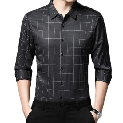 China Anti-pilling Men's Plaid Shirt Turn Down Collar Multicolor Polyester Fabric Check Shirt For Finance Wall Street Work for sale