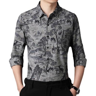 China Cheap Anti-pilling Men's Casual Animal Print Shirts Button Collar and Single Breasted for Spring and Autumn for sale