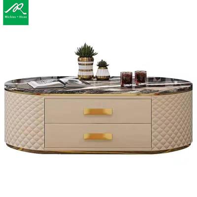 China Modern post-modern marble luxury leather family small table oval tea light table tea table for sale