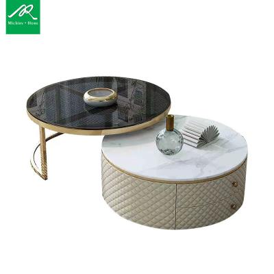 China Modern rock panel size small size tea table light art tea table marble luxury leather modern simple tea table for sale