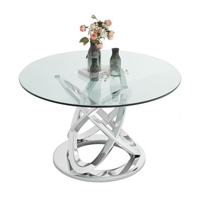 China Modern Design EUROPEAN Luxury Glass Top Customize Round Metal Leg Dining Table For Living Room for sale