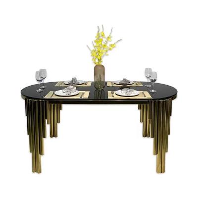 China Modern design stainless steel dining table dining room table light luxury simple golden rectangular dining room furniture for sale