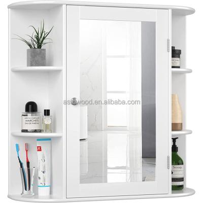 China Durable / Eco-Friendly / Easy Assemble Bathroom Mirror Cabinet, Single Door Wall Mounted Storage Cupboard with Adjustable Shelves White Color for sale