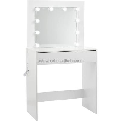 China (Other)Adjustable White Dressing Table With Large LED Mirror And 1 Large Drawer Under Makeup Bedroom Desk Dresser for sale