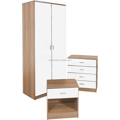 China (Other)Adjustable White High Gloss Front And Walnut Frame 3 Piece Wardrobe Set Bedroom for sale