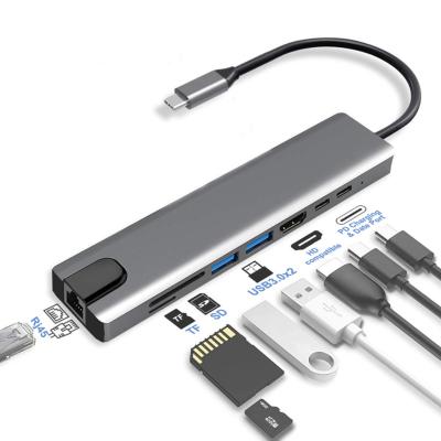 China Usb 3.0 Type-C Adapter USB Hub 8 In 1 Type C 3.0 Hubs 8 Ports RJ45 HDTV PD Fast Charging Data Transfer For MacBook Laptops USB Hub of iPad for sale