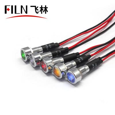 China FILN 12v LED Warning Light Head 8mm Metal Warning Light Equipment Industrial Flat Cable Waterproof Warning Lights for sale