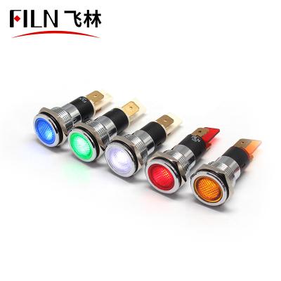 China Waterproof Sports Stadiums FILN 16mm Chrome Metal Signal Lamp 12V LED Signal Light Instrument Indicator Lamp for sale