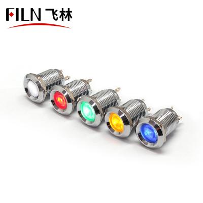 China Waterproof Stainless Steel Filn 12MM Green 24V LED Automobiles Metal Warning Lights Screw Terminal Solder Pin for sale