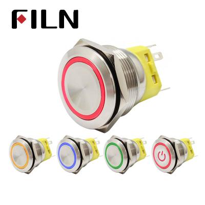 China Momentary Interlock/FILN 25mm Panel Mount Momentary Interlock Ring 12v 220v Led Metal Waterproof Led Push Button Switch ip67 for sale