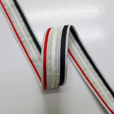 China Gold Lurex Jacquard Polyester Webbing Strap Sustainable Ribbon For Clothes for sale